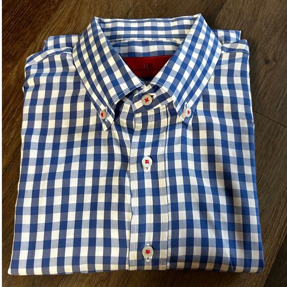 CAROLINA HERRERA Blue & White Check Men's Dress Shirt Long Sleeve - Picture 1 of 9